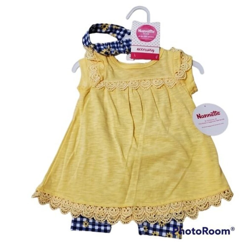 Nannette Kids matching set baby girls Two piece 12 months Yellow top/ plaid pant